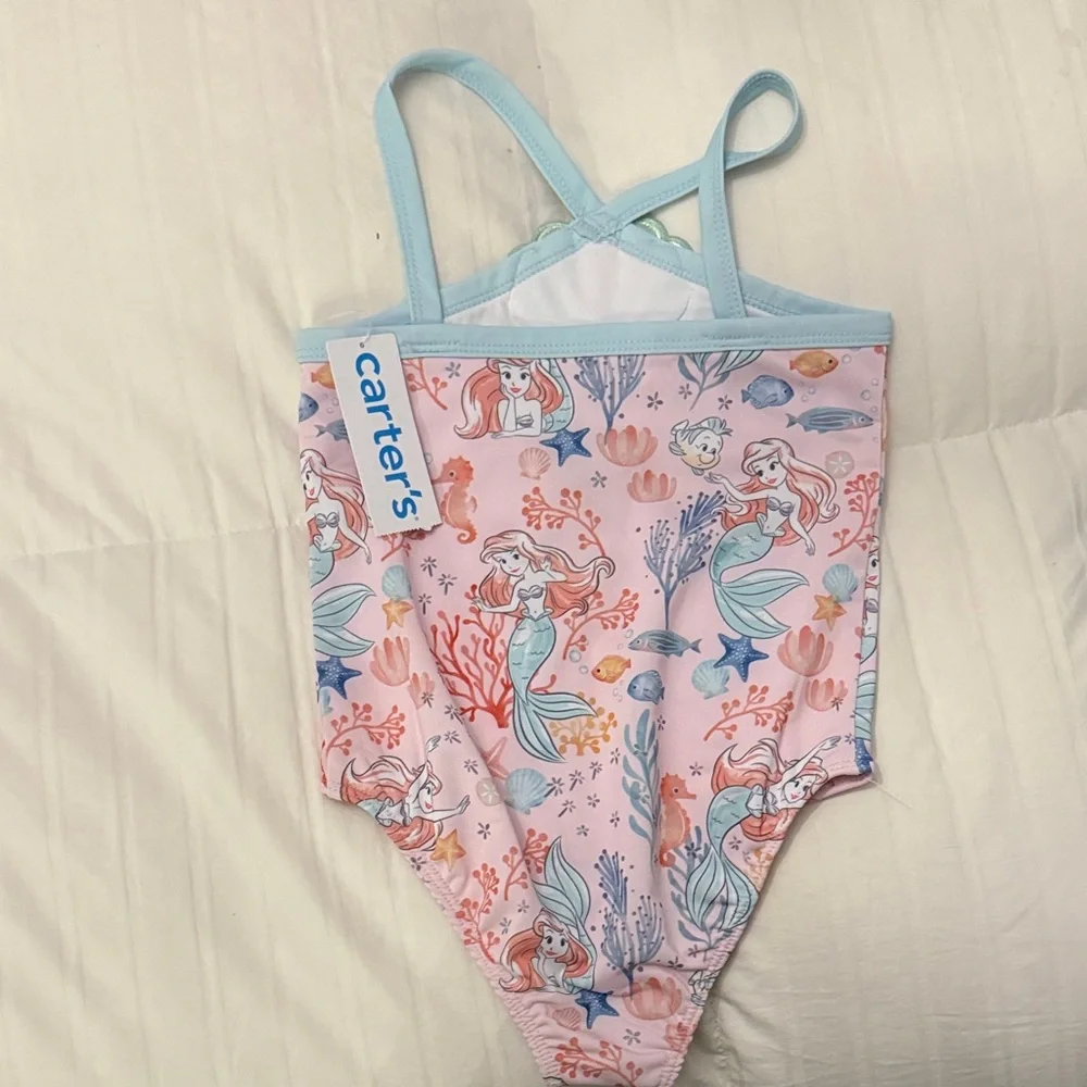 Disney Pink and Aqua Ariel Mermaid One-Piece Swimsuit for Kids, carters. New